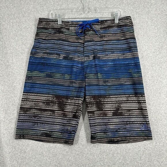 Prana Board Shorts 33 Mens Blue Striped Back Pocket Swim Trunks Bathing Suit - Picture 1 of 15